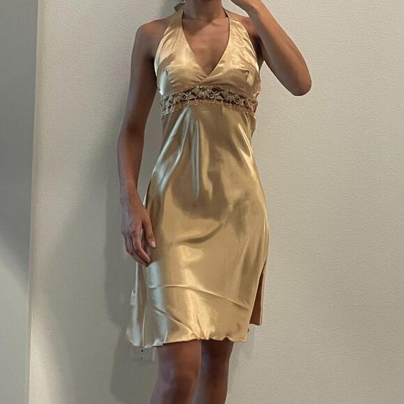 Golden Yellow Slip Midi Dress S - Picture 2 of 5